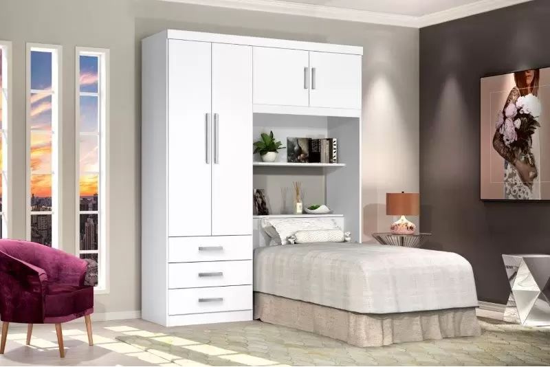 Guarda roupa 4p 3g com cama bau advantage branco multi color