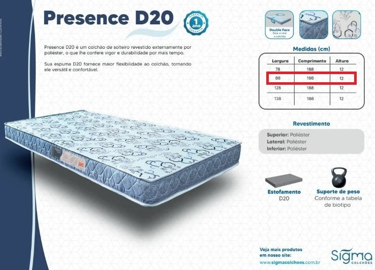 Colcho Presence D20 Solteiro