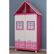 Guarda Roupa Casinha cor Branco Acetinado e Pink