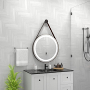 Espelho Couro 62cm com Led