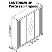 Guarda Roupa Santorini Ripado 3PT 1PT c/Espelho e c/P�s