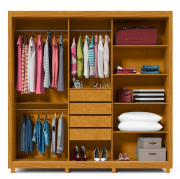 Guarda Roupa Santorini Ripado 3PT 1PT c/Espelho e c/P�s